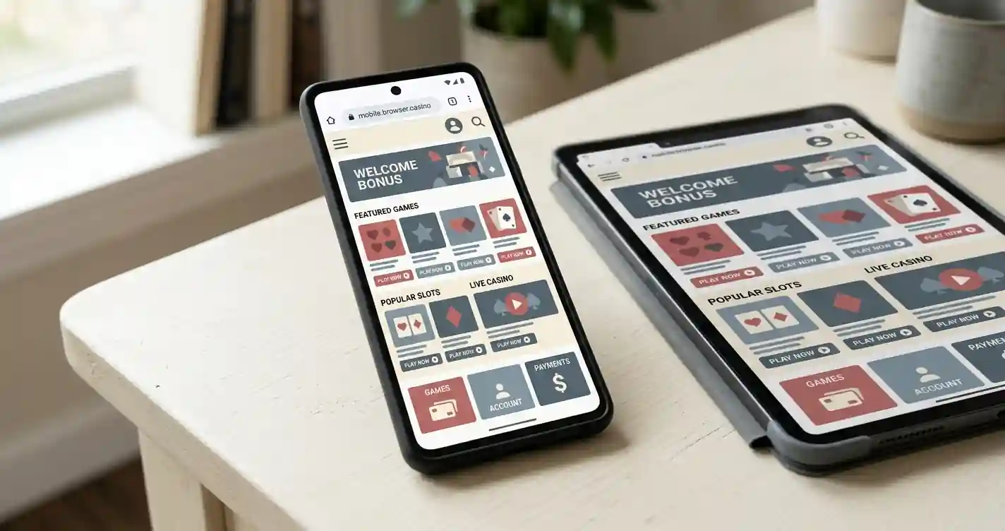 Illustratie van een neutraal online casino in een mobiele browser